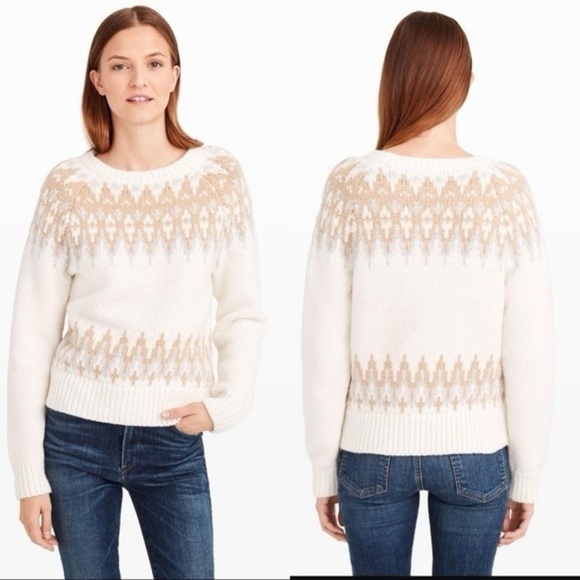 Club Monaco Tumblinah Fair Isle Sweater Crewneck Natural Size Small Chunky Knit - Picture 1 of 12